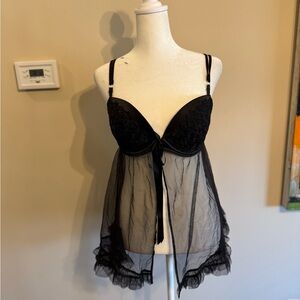 Victoria's Secret coquette fairy Black unwired Sheer babydoll nighty sz36d